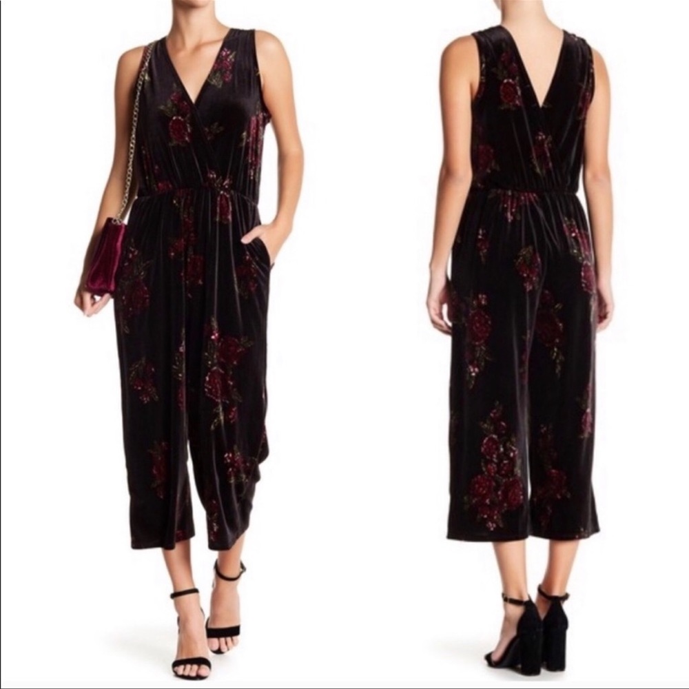 Love on a Hanger Velvet Floral Jumpsuit 
Size M
